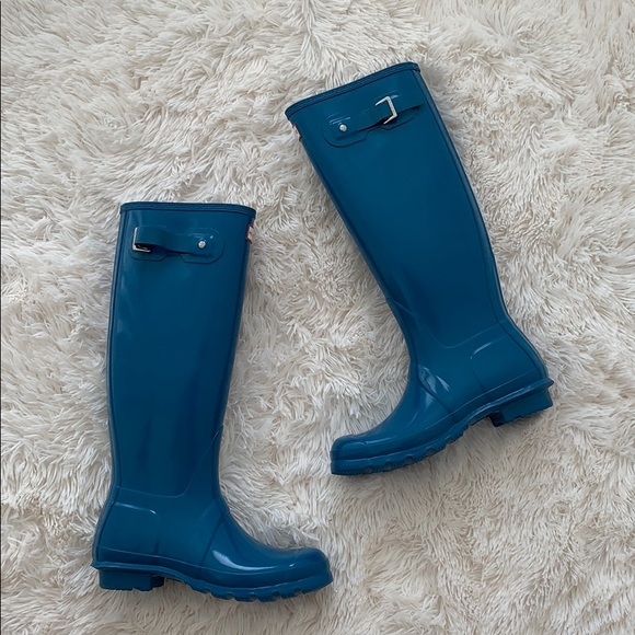 Hunter | Shoes | Hunter Original Tall Glossy Ocean Blue Rain Boots ...